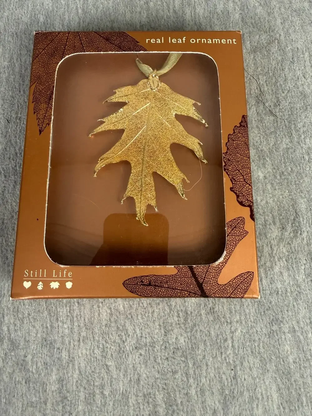 Still Life Real Leaf Ornament Black Oak Gold Dipped 2007 in Original Box